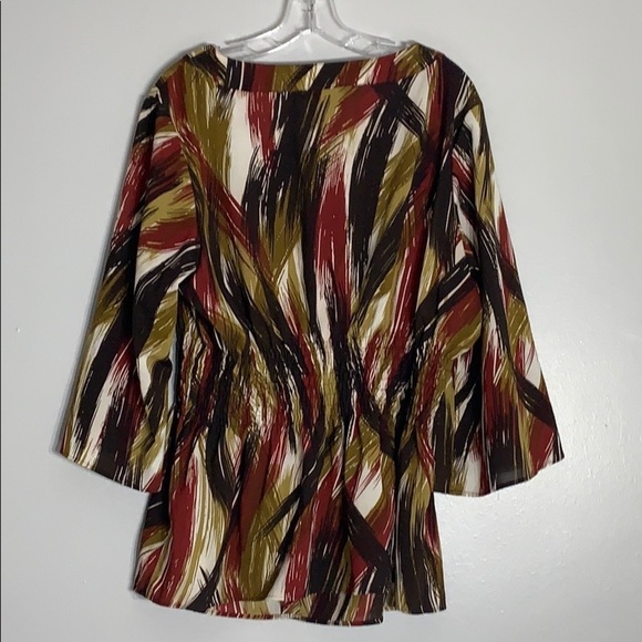 Ashley Stewart Elastic Waist Peplum Bell Sleeve abstract autumn blouse 18 - Picture 2 of 8